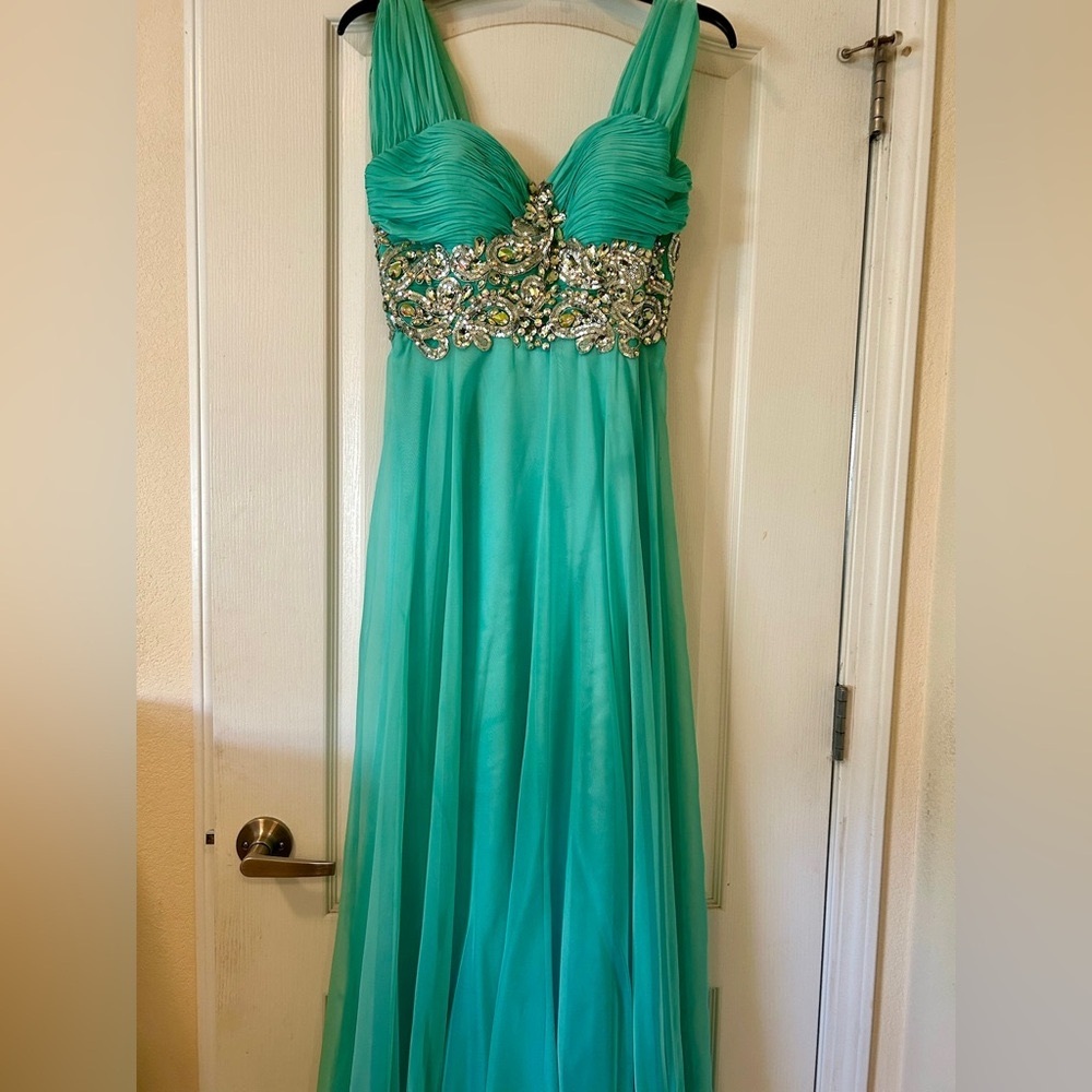 FIESTA Fashion Teal A-Line Dress with Iridescent Rhinestones